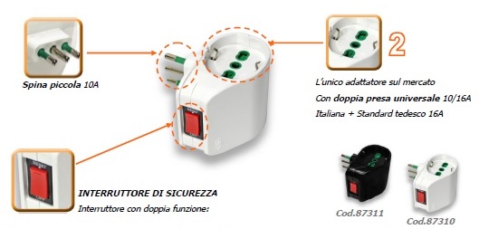 Nuovi adattatori doppi con prese universali, spina piccola e interruttore di sicurezza