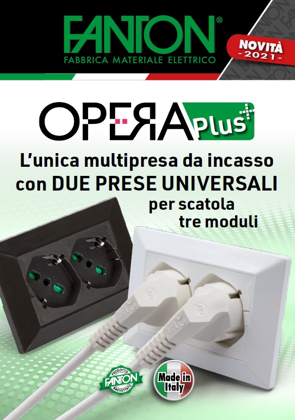 Fanton multipresa universale 2p40 ip55 per scatola 3 moduli opera