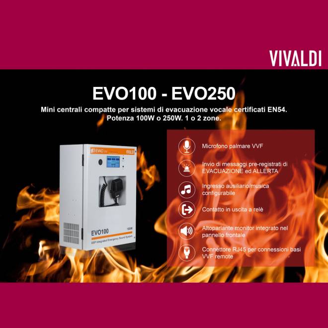 EVO100 - EVO250 Mini centrali compatte per sistemi di evacuazione vocale certificati EN54