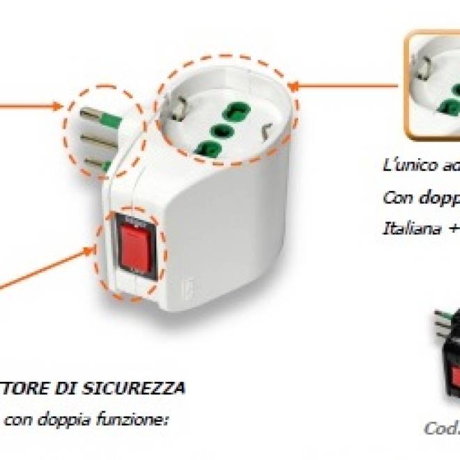 Nuovi adattatori doppi con prese universali, spina piccola e interruttore di sicurezza